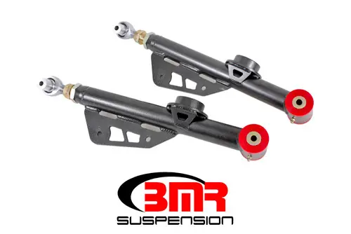 Exclusive BMR 1979-1998 Fox Mustang On-Car Adj. Lower Control Arms Poly / Rod End Combo - Black Hammertone - TCA051H