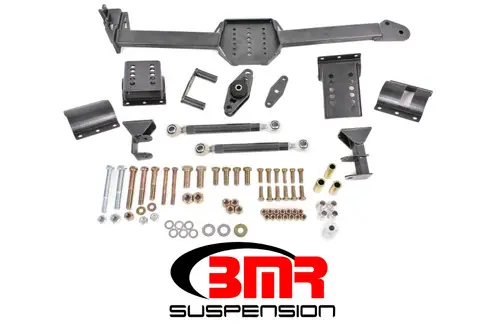 BMR 2005-2014 S197 Mustang Body Mount Watts Link Rod End/Poly w/ Adj. Axle Clamps - Black Hammertone - WL005H Modern