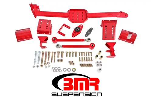 Limited Time BMR 2005-2014 S197 Mustang Body Mount Watts Link Rod End/Poly w/ Adj. Axle Clamps - Red - WL005R