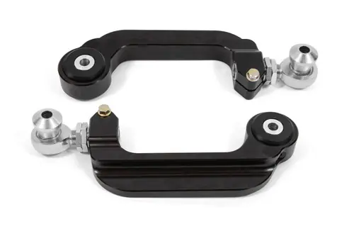 Mega Sale BMR 2015-2023 S550 Mustang (2024+ S650 Mustang) Billet Aluminum Camber Links Adjustable (Delrin/Rod ends) - Black Anodized - UCA763