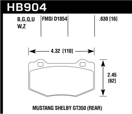 Budget Hawk 2015-2020 Ford Mustang Shelby GT350/GT350R DTC-60 Race Rear Brake Pads