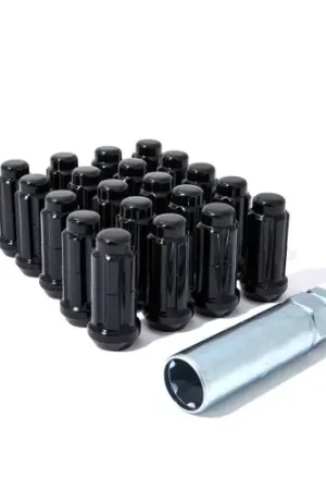 Gorilla Conical Seat (60 Degree - For Aftermarket Wheels) 14mm x 1.50 Thread Spline Drive Black Chrome Lug Nuts (Set of 20) for 2009-2023 Challenger, Charger & 300 (R/T | SRT | SCAT | Hellcat | Redeye | Demon) - K5TS-14150BGR Brand New