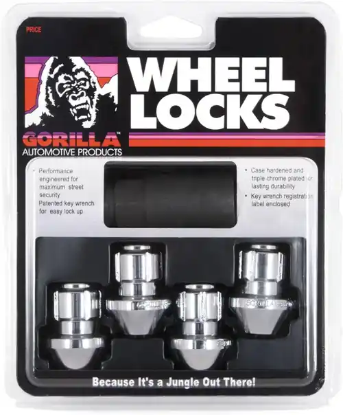 Gorilla Factory OEM Style Bulge 14mm x 1.50 Thread Chrome Locking Lug Nuts (Set of 4 w/Key) for 2009-2023 Challenger, Charger & 300 (R/T | SRT | SCAT | Hellcat | Redeye | Demon) - 96641DX Fan Favorite