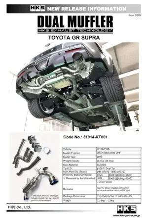 Hassle-Free Returns HKS 2020-2024 Toyota GR Supra w/o OPF Dual Hi-Power Catback Exhaust with Titanium Tips - 31014-KT001