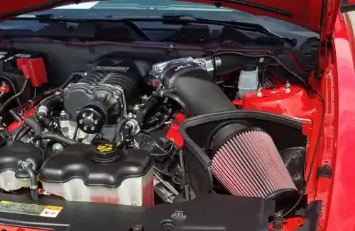 Fresh Stock JLT 11-14 Ford Mustang GT (w/Roush/Whipple S/C) Black Textured Big Air Intake w/Red Filter -Tune Req