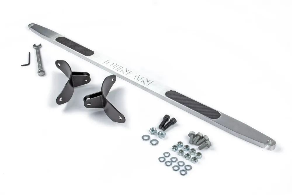 Dinan Shock Tower Brace - 1996-2003 BMW 525i/528i/530i/540i/M5 Rear - Brushed Aluminum w/ Carbon Inlays - E39 Money Back Guarantee