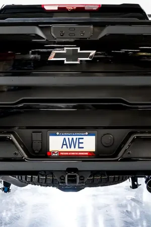 Free Shipping AWE Tuning 22-23 GMC Sierra 1500 AT4X 6.2L 0FG Catback Split Dual (Flat Bumper) - Chrome Silver Tips