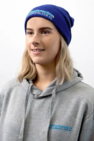 Superior Engineering Blue Beanie with White Outline Logo Each Fresh Stock