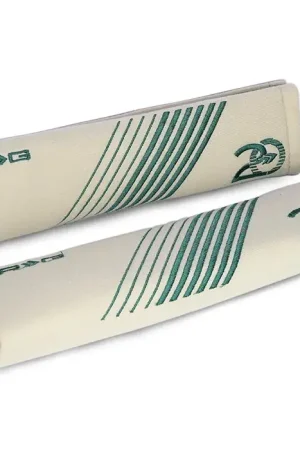 NRG NRG Seat Belt Pads - 20 Year Anniversary - 11in. Length Silver w/ Emerald Green Stitching - 2pc One Day Deal