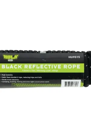 Hot Picks Hulk 4x4 Reflective Rope 15 Metres Black 60Kgs Working Load